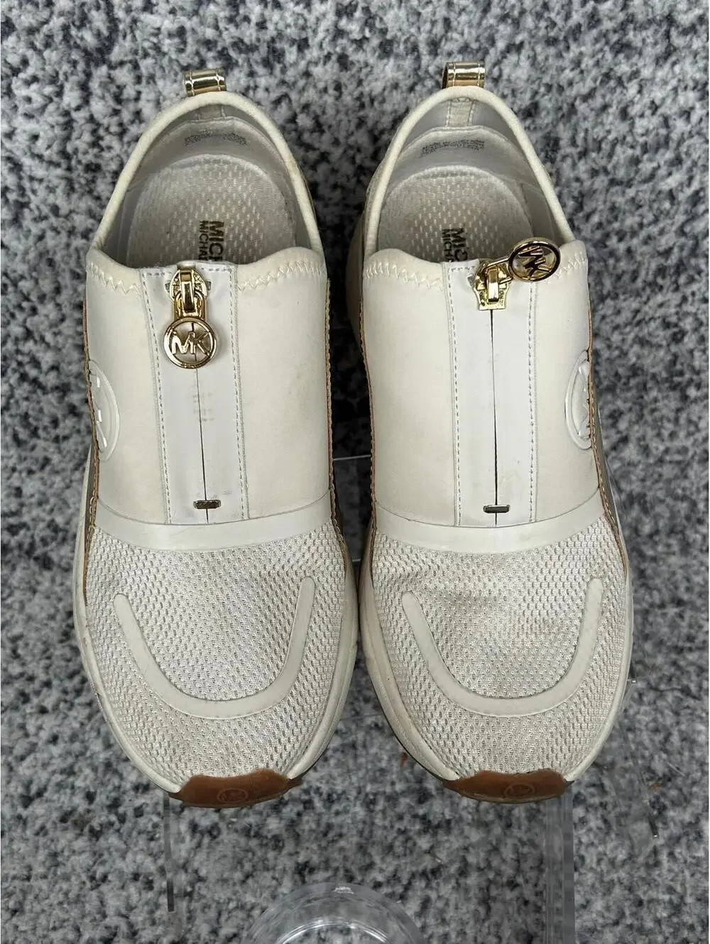 Michael Kors Womens Sami Zip Trainer Sneakers Cream/Gold Size 6.5M